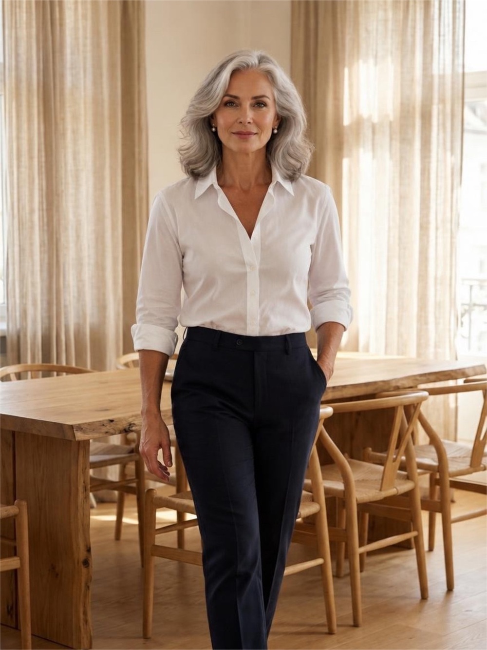 DAY BIRGER ET MIKKELSEN Classic White Button-Down Shirt with Collared Neck.